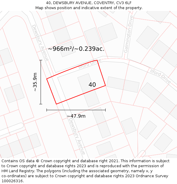 40, DEWSBURY AVENUE, COVENTRY, CV3 6LF: Plot and title map