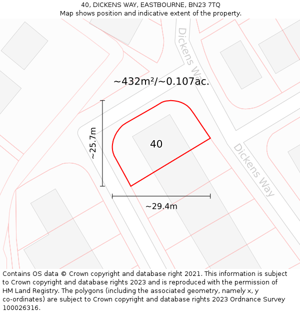 40, DICKENS WAY, EASTBOURNE, BN23 7TQ: Plot and title map