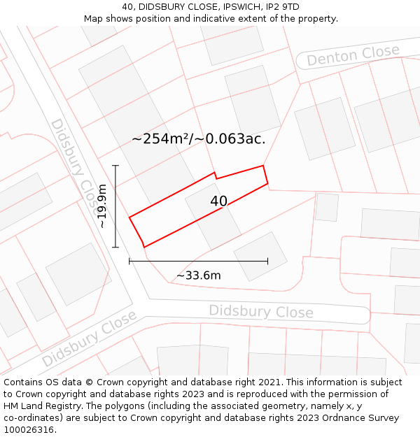 40, DIDSBURY CLOSE, IPSWICH, IP2 9TD: Plot and title map