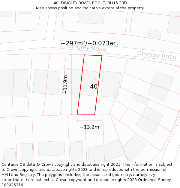 40, DINGLEY ROAD, POOLE, BH15 3RD: Plot and title map