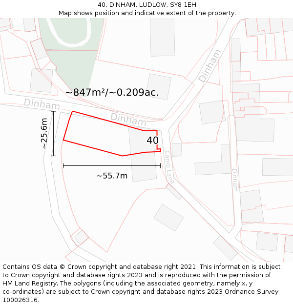 40, DINHAM, LUDLOW, SY8 1EH: Plot and title map