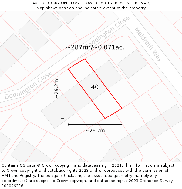 40, DODDINGTON CLOSE, LOWER EARLEY, READING, RG6 4BJ: Plot and title map