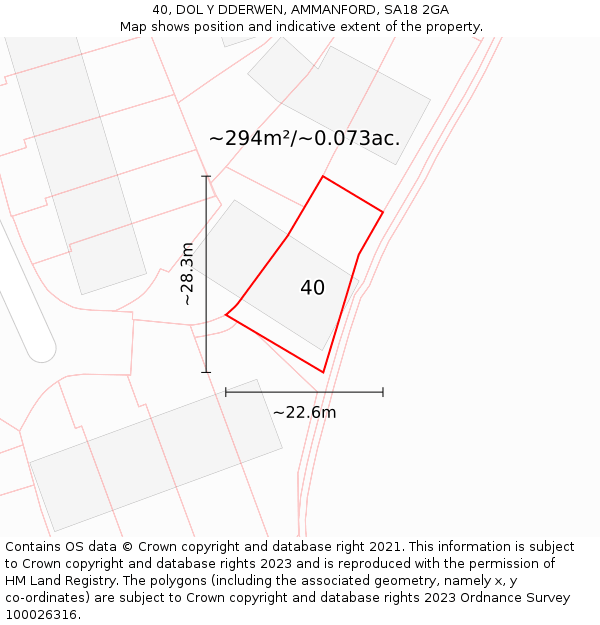 40, DOL Y DDERWEN, AMMANFORD, SA18 2GA: Plot and title map