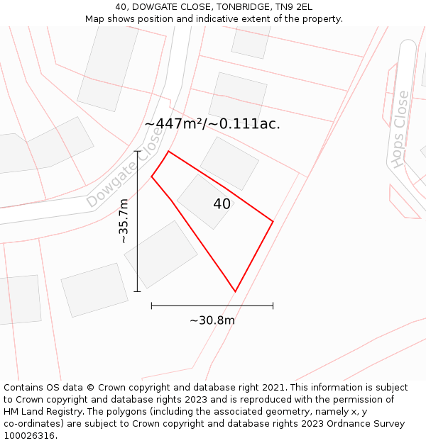 40, DOWGATE CLOSE, TONBRIDGE, TN9 2EL: Plot and title map