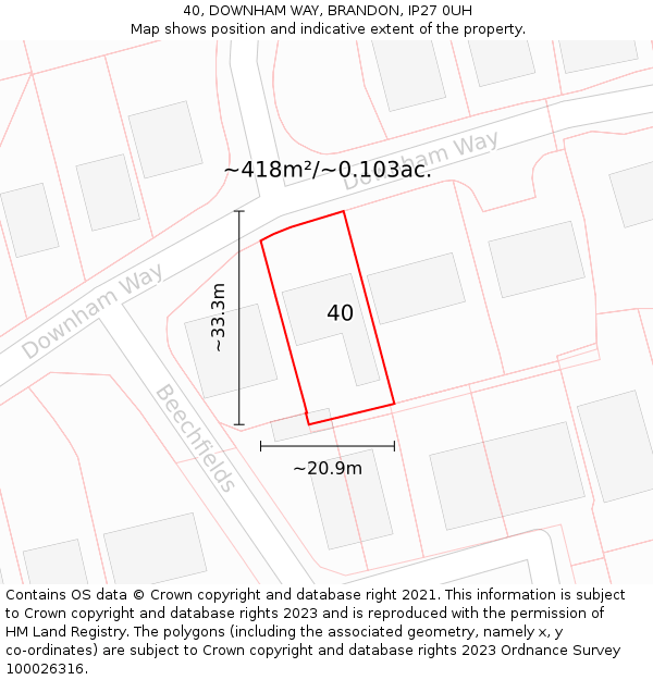 40, DOWNHAM WAY, BRANDON, IP27 0UH: Plot and title map