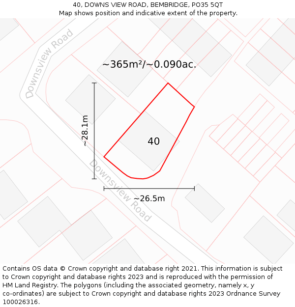 40, DOWNS VIEW ROAD, BEMBRIDGE, PO35 5QT: Plot and title map