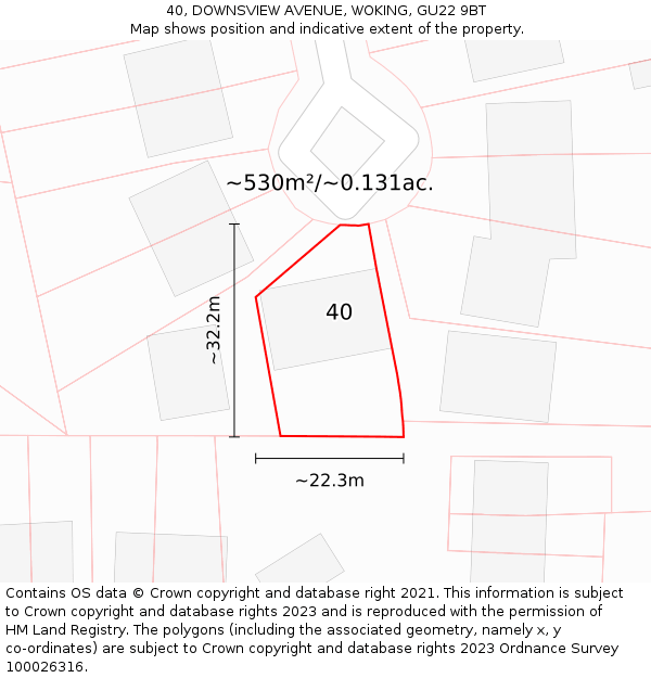 40, DOWNSVIEW AVENUE, WOKING, GU22 9BT: Plot and title map