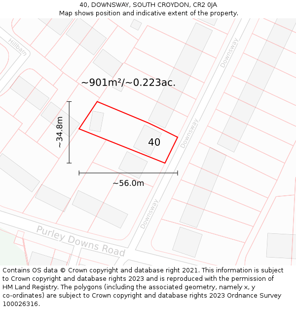 40, DOWNSWAY, SOUTH CROYDON, CR2 0JA: Plot and title map