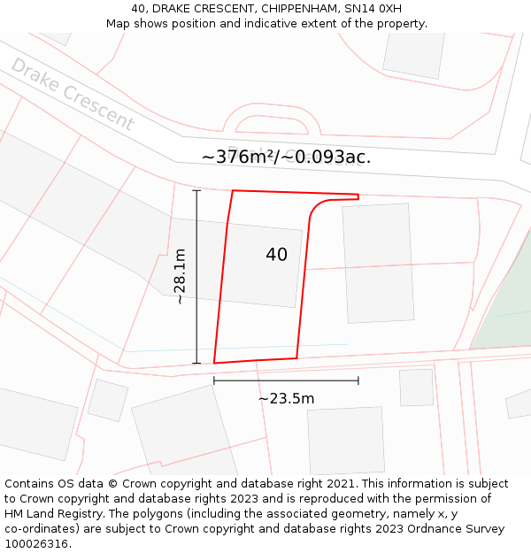 40, DRAKE CRESCENT, CHIPPENHAM, SN14 0XH: Plot and title map