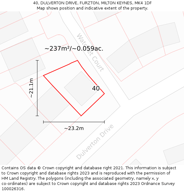 40, DULVERTON DRIVE, FURZTON, MILTON KEYNES, MK4 1DF: Plot and title map