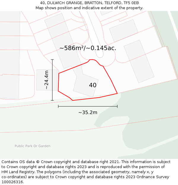 40, DULWICH GRANGE, BRATTON, TELFORD, TF5 0EB: Plot and title map