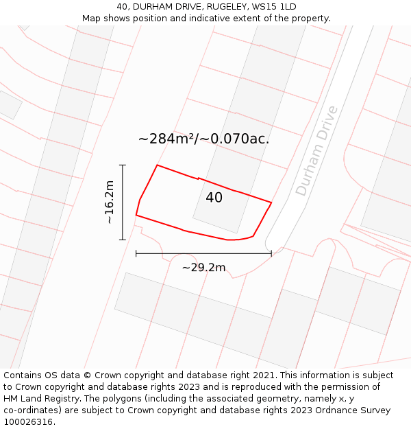 40, DURHAM DRIVE, RUGELEY, WS15 1LD: Plot and title map