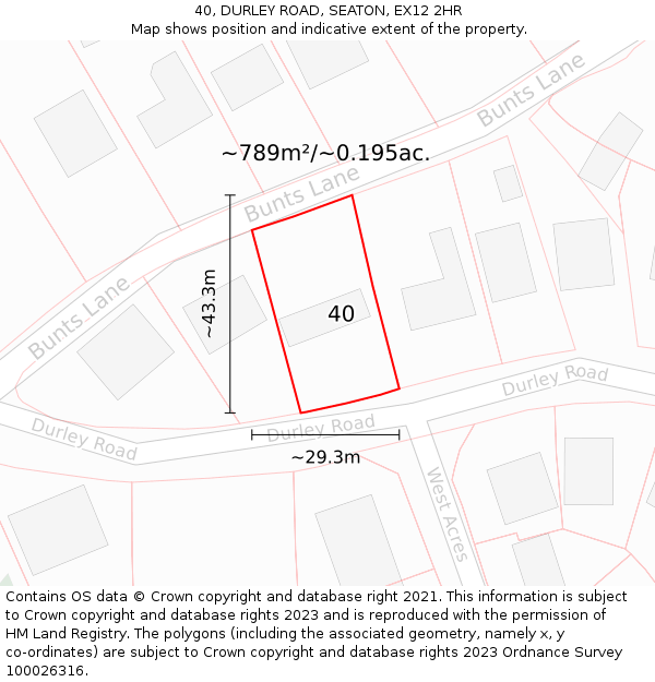 40, DURLEY ROAD, SEATON, EX12 2HR: Plot and title map