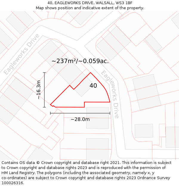 40, EAGLEWORKS DRIVE, WALSALL, WS3 1BF: Plot and title map