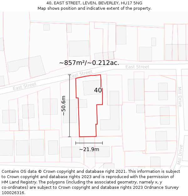 40, EAST STREET, LEVEN, BEVERLEY, HU17 5NG: Plot and title map