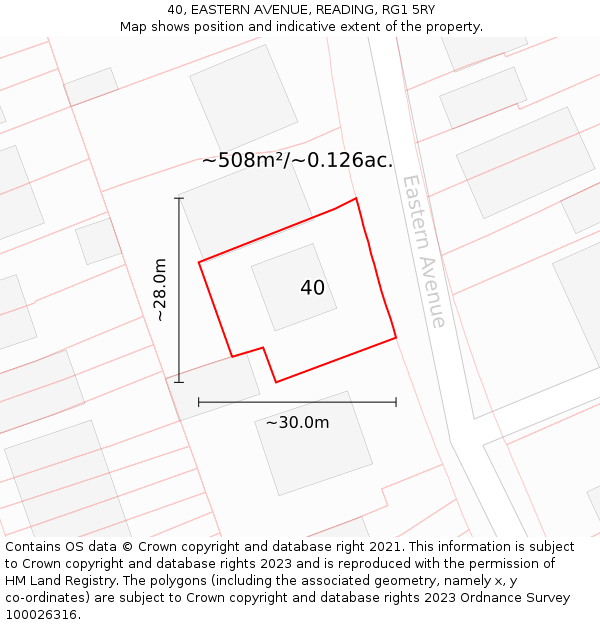 40, EASTERN AVENUE, READING, RG1 5RY: Plot and title map