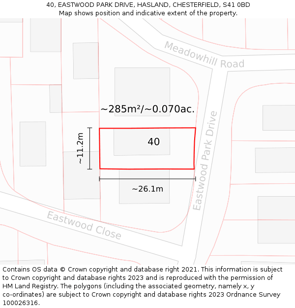 40, EASTWOOD PARK DRIVE, HASLAND, CHESTERFIELD, S41 0BD: Plot and title map