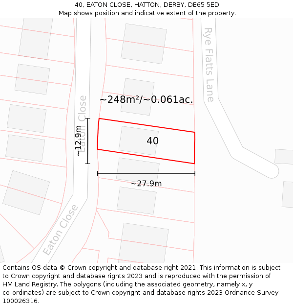 40, EATON CLOSE, HATTON, DERBY, DE65 5ED: Plot and title map