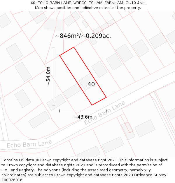 40, ECHO BARN LANE, WRECCLESHAM, FARNHAM, GU10 4NH: Plot and title map