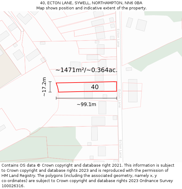 40, ECTON LANE, SYWELL, NORTHAMPTON, NN6 0BA: Plot and title map