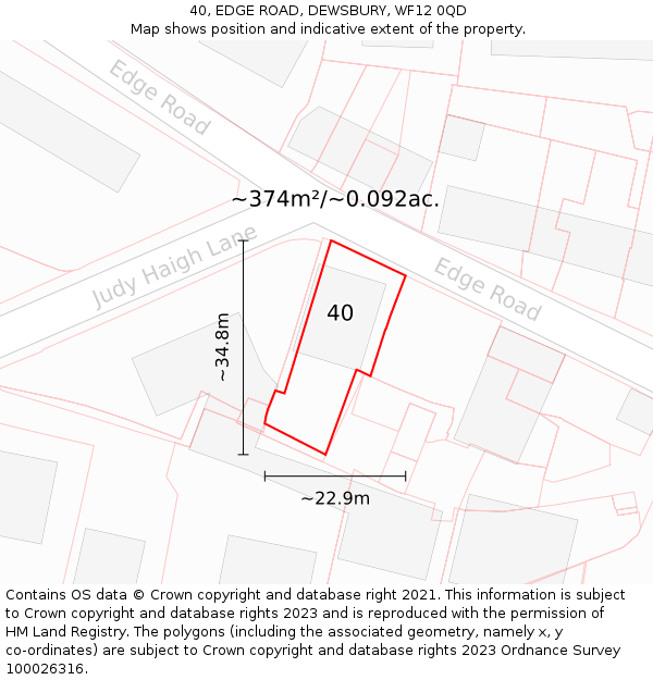 40, EDGE ROAD, DEWSBURY, WF12 0QD: Plot and title map