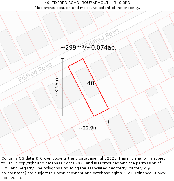 40, EDIFRED ROAD, BOURNEMOUTH, BH9 3PD: Plot and title map