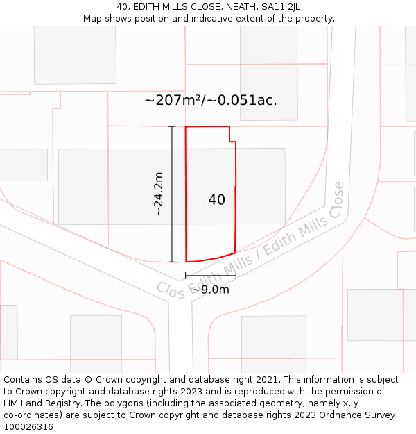 40, EDITH MILLS CLOSE, NEATH, SA11 2JL: Plot and title map