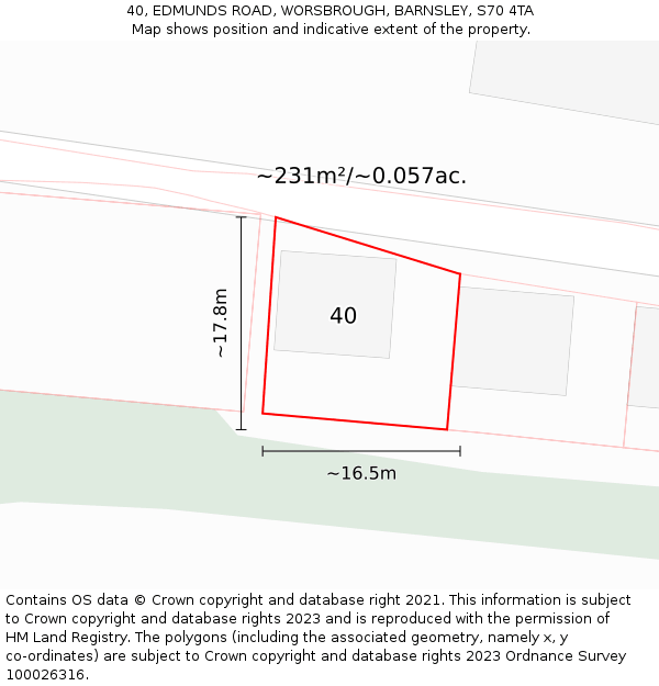 40, EDMUNDS ROAD, WORSBROUGH, BARNSLEY, S70 4TA: Plot and title map