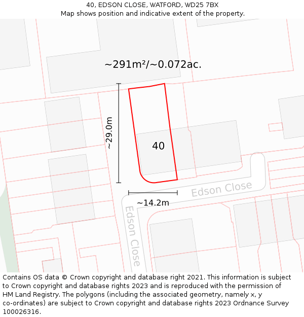 40, EDSON CLOSE, WATFORD, WD25 7BX: Plot and title map