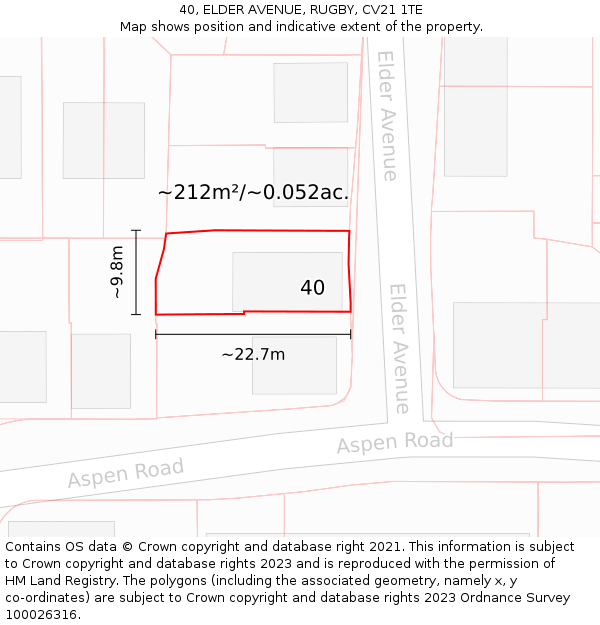 40, ELDER AVENUE, RUGBY, CV21 1TE: Plot and title map