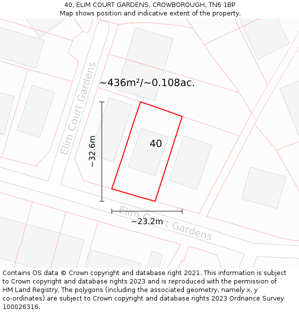 40, ELIM COURT GARDENS, CROWBOROUGH, TN6 1BP: Plot and title map