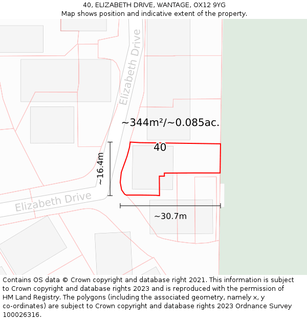 40, ELIZABETH DRIVE, WANTAGE, OX12 9YG: Plot and title map