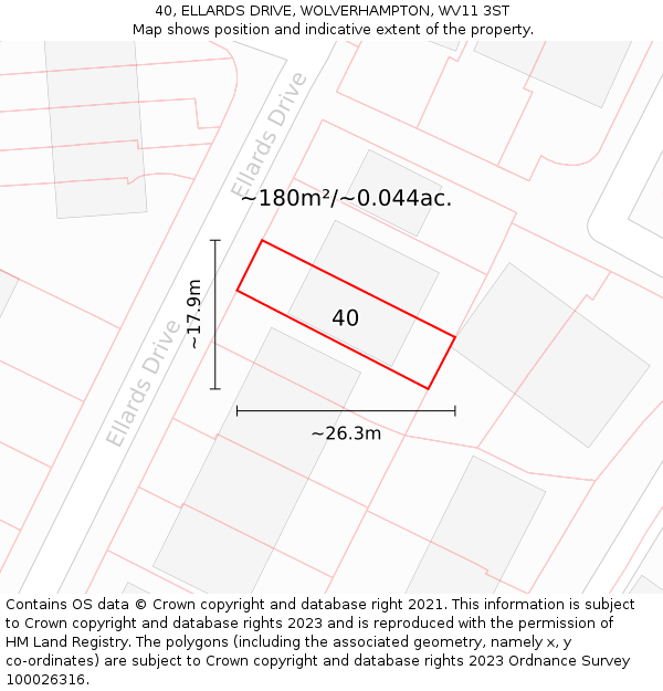 40, ELLARDS DRIVE, WOLVERHAMPTON, WV11 3ST: Plot and title map