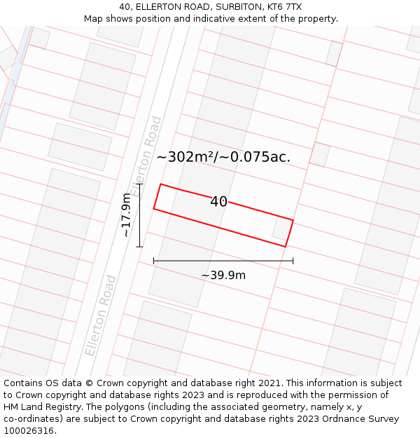 40, ELLERTON ROAD, SURBITON, KT6 7TX: Plot and title map