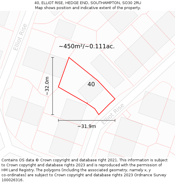 40, ELLIOT RISE, HEDGE END, SOUTHAMPTON, SO30 2RU: Plot and title map