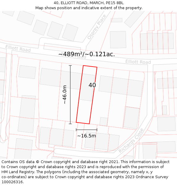 40, ELLIOTT ROAD, MARCH, PE15 8BL: Plot and title map