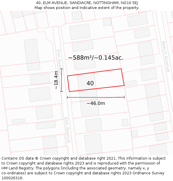 40, ELM AVENUE, SANDIACRE, NOTTINGHAM, NG10 5EJ: Plot and title map