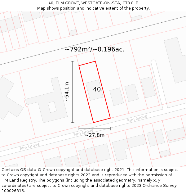 40, ELM GROVE, WESTGATE-ON-SEA, CT8 8LB: Plot and title map