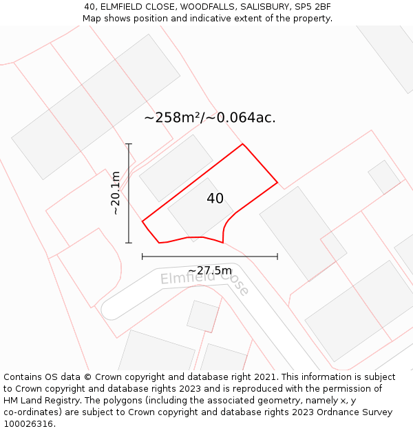 40, ELMFIELD CLOSE, WOODFALLS, SALISBURY, SP5 2BF: Plot and title map