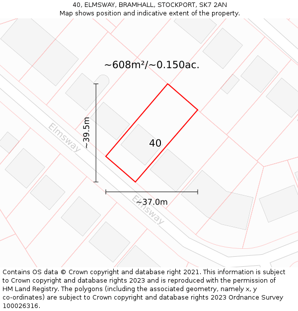 40, ELMSWAY, BRAMHALL, STOCKPORT, SK7 2AN: Plot and title map
