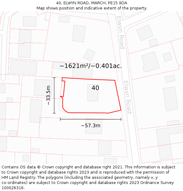 40, ELWYN ROAD, MARCH, PE15 9DA: Plot and title map