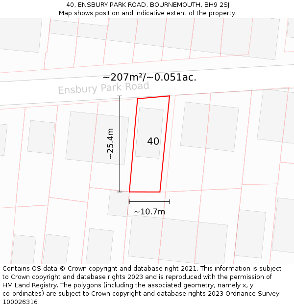 40, ENSBURY PARK ROAD, BOURNEMOUTH, BH9 2SJ: Plot and title map