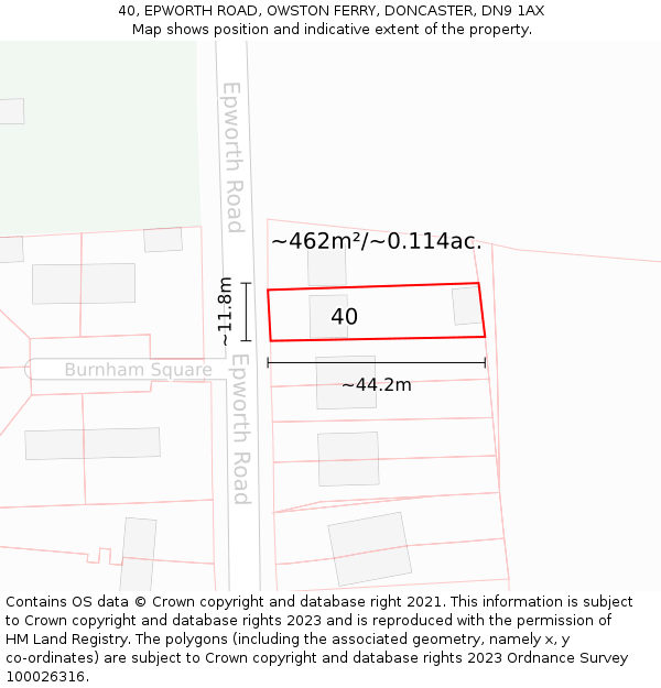 40, EPWORTH ROAD, OWSTON FERRY, DONCASTER, DN9 1AX: Plot and title map