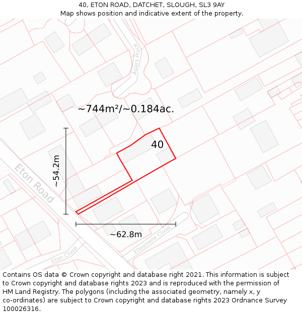 40, ETON ROAD, DATCHET, SLOUGH, SL3 9AY: Plot and title map
