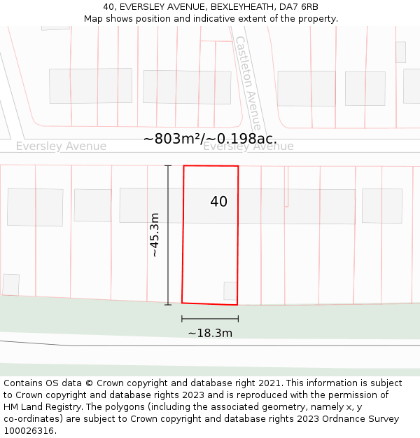 40, EVERSLEY AVENUE, BEXLEYHEATH, DA7 6RB: Plot and title map