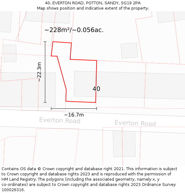 40, EVERTON ROAD, POTTON, SANDY, SG19 2PA: Plot and title map