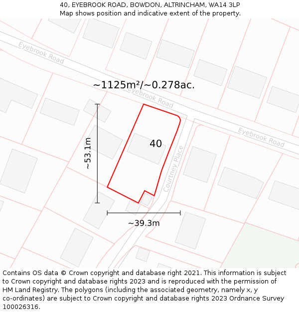 40, EYEBROOK ROAD, BOWDON, ALTRINCHAM, WA14 3LP: Plot and title map