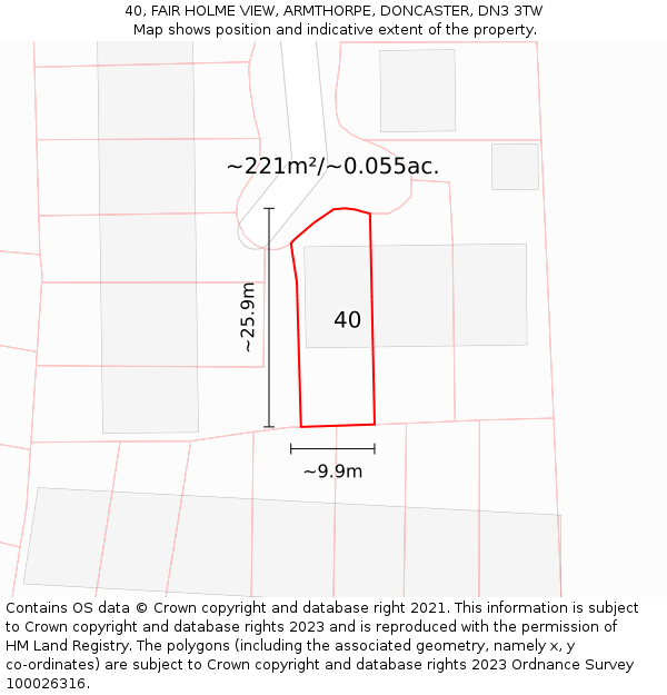 40, FAIR HOLME VIEW, ARMTHORPE, DONCASTER, DN3 3TW: Plot and title map