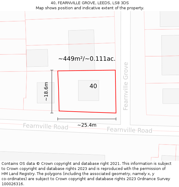 40, FEARNVILLE GROVE, LEEDS, LS8 3DS: Plot and title map
