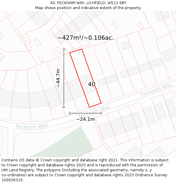 40, FECKNAM WAY, LICHFIELD, WS13 6BY: Plot and title map